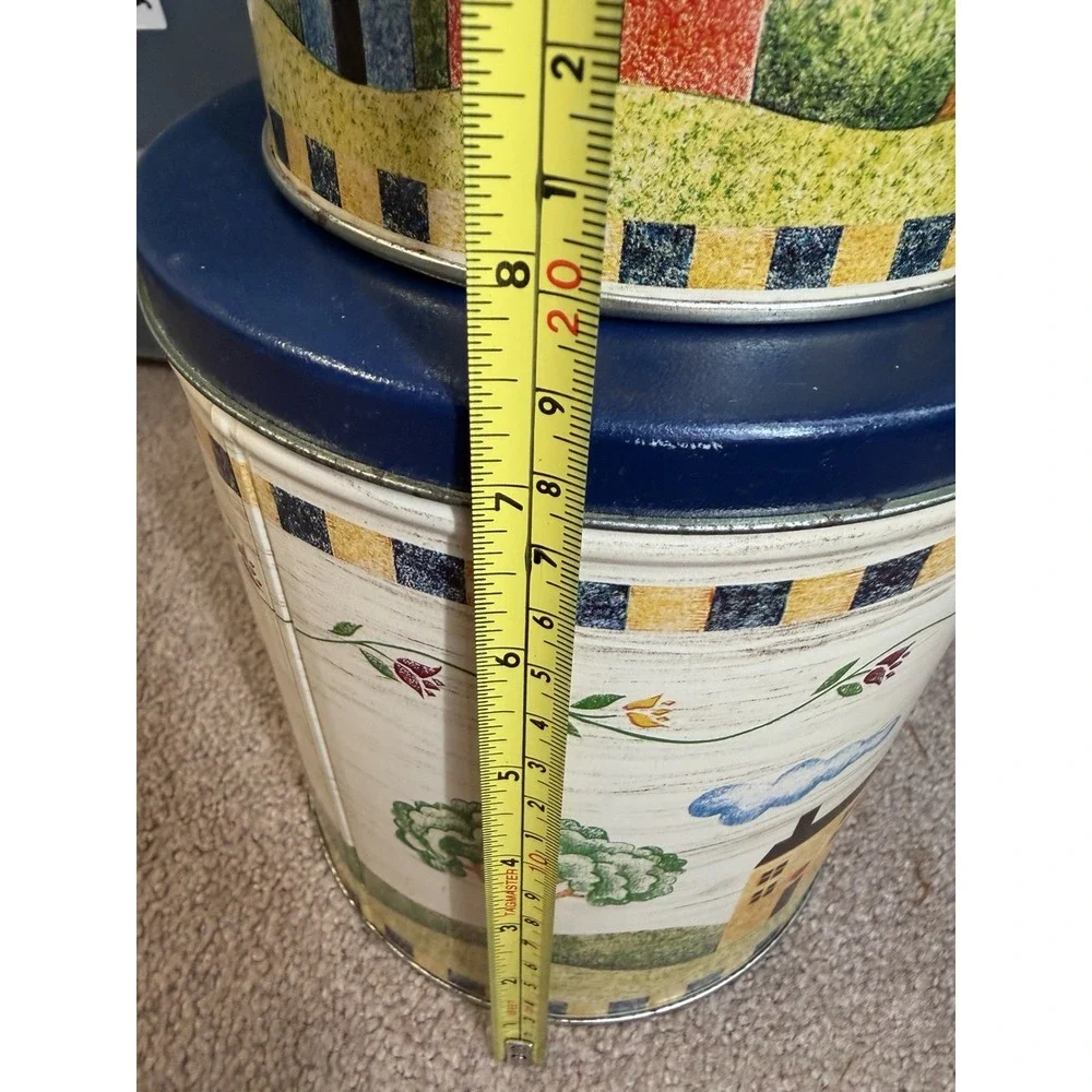 Vintage 90's Cottagecore Nesting Tin Canisters Floral Pattern Country House Blue